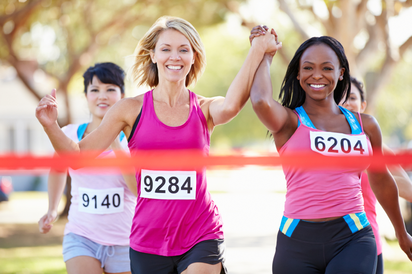 Women running together